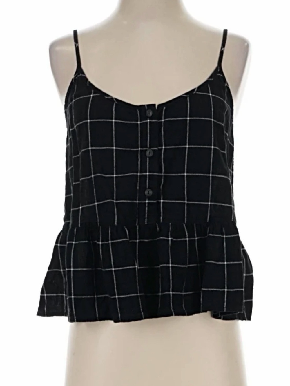 Current/Elliot Black and White Windowpane Button-Front Peplum Top